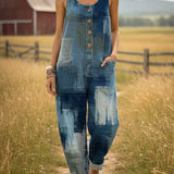 Lässiger Denim-Jumpsuit für Frauen mit distressed Kunstdruck