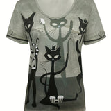 Sue™ - Lässiges T-Shirt mit Katzenmotiv