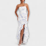 Zuri - Maxikleid mit schulterfreien Trägern und asymmetrischem Saum