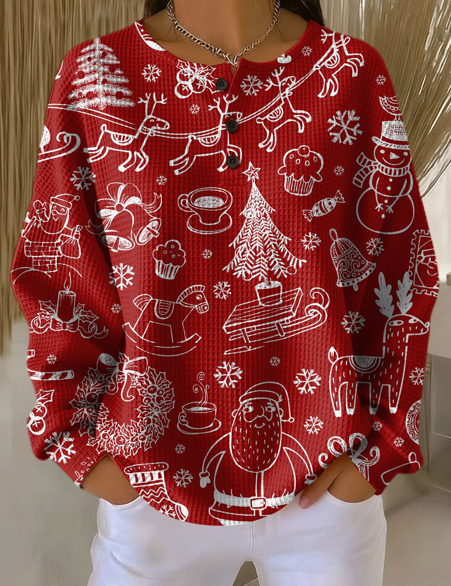 Karla™ Nordic luxury Christmas sweater, red knit with white reindeer and snowflake prints