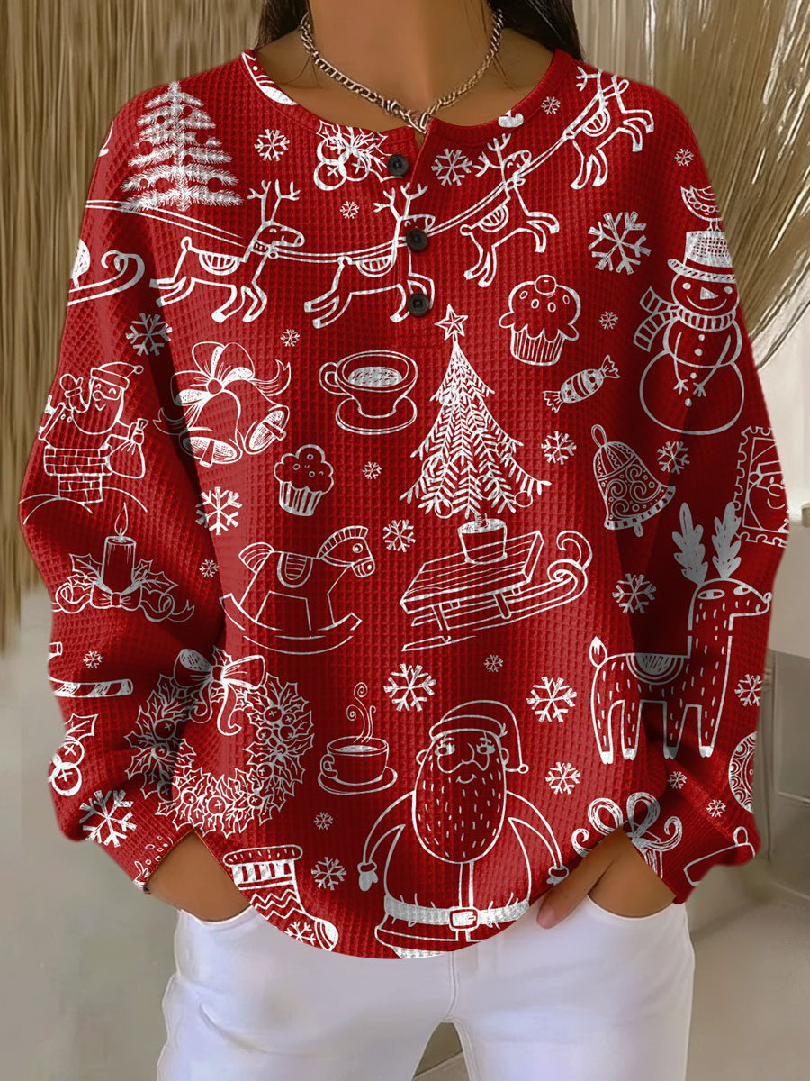 Karla™ Nordic luxury Christmas sweater, red knit with white reindeer and snowflake prints