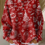 Karla™ Nordic luxury Christmas sweater, red knit with white reindeer and snowflake prints