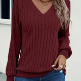 Joan™ - Stilvolles Ripp-V-Ausschnitt Sweatshirt