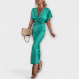 Sable - Maxikleid mit V-Ausschnitt und gekreuztem Satin-Knoten