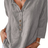 Harper™ - Lockere V-Ausschnitt Bluse mit Knöpfen