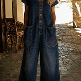 Denise | Denim-Overall mit V-Ausschnitt und kurzen Ärmeln