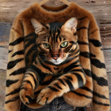 Gemütlicher Plüsch-Sweatshirt mit einem Tiger- und Tabby-Kätzchen-Design