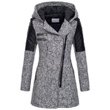 Womens winter parka coat, heather gray, faux fur-lined hood, quilted sleeve panels