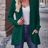 Green rib-knit cardigan with long sleeves and open front