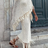 Sonnenuntergang Brise Quasten Strick Cover-Up mit Ausschnitt-Design