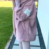 Plush hooded jacket, light lavender, long sleeves with button-front closure