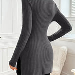 Ribbed knit turtleneck sweater, long sleeves, slim fit, charcoal gray
