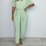 Mary | Damen Jumpsuit mit Wickelausschnitt und Bindegürtel