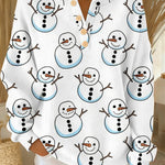 Kids' white long-sleeve shirt with snowman faces and light blue accents, button placket