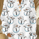 Kids' white long-sleeve shirt with snowman faces and light blue accents, button placket