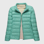 Ultralight quilted puffer jacket with stand collar, mint green