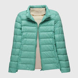 Ultralight quilted puffer jacket with stand collar, mint green