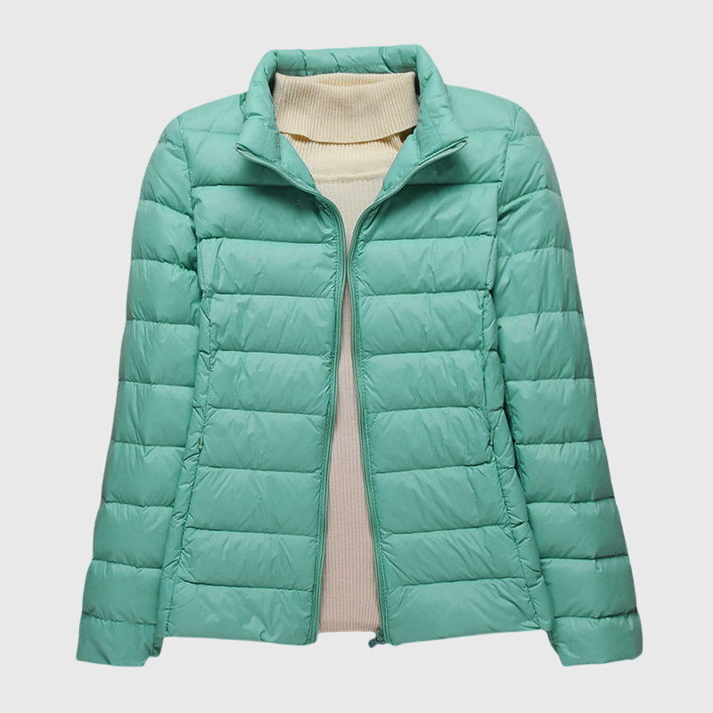 Ultralight quilted puffer jacket with stand collar, mint green