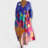 Fiona - Lange und Bunte Robe mit V-Ausschnitt