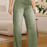 Verstellbare Kordelzug Taille Weite Bein Jeans für Frauen