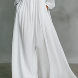 Elisa | Baumwoll- und Leinen-Maxi-Kleid mit Patchwork, hohem Kragen und langen Ärmeln - Minimalistischer Stil