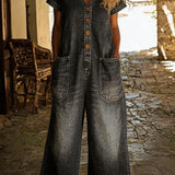 Denise | Denim-Overall mit V-Ausschnitt und kurzen Ärmeln