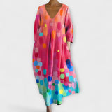 Fiona - Lange und Bunte Robe mit V-Ausschnitt