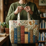 Handgefertigte Matelassé-Tasche - Bücher und Blumen