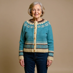 Allaira vintage Icelandic cardigan in teal with button-front and Fair Isle yoke