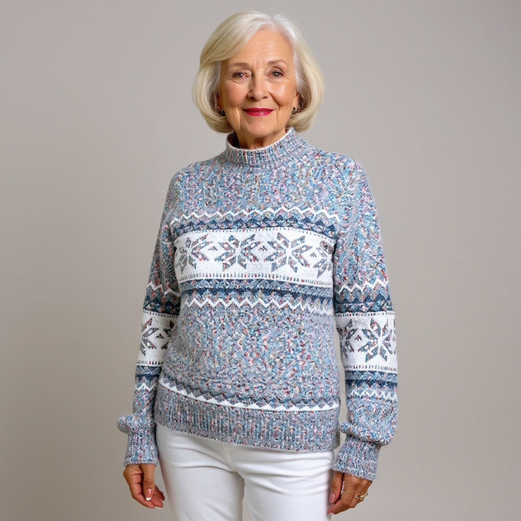 Vintage Icelandic sweater, light blue knit with patterned yoke and long sleeves