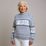 Vintage Icelandic sweater, light blue knit with patterned yoke and long sleeves