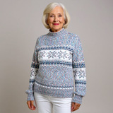 Vintage Icelandic sweater, light blue knit with patterned yoke and long sleeves