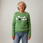 Addison vintage Icelandic sweater, green knit with crew neck and sheep motif