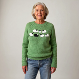 Addison vintage Icelandic sweater, green knit with crew neck and sheep motif