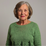 Green crewneck sweater with ribbed knit and front tree-pattern intarsia