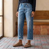 Vivara™ – Vintage-inspirierte, cropped Straight Leg Jeans mit Fransen