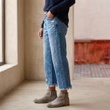 Vivara™ – Vintage-inspirierte, cropped Straight Leg Jeans mit Fransen