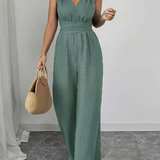 MARYAM™ - Einfarbiger Spitzenoberteil & Jumpsuit Ensemble mit Taschen