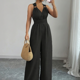 MARYAM™ - Einfarbiger Spitzenoberteil & Jumpsuit Ensemble mit Taschen