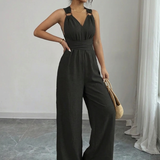 MARYAM™ - Einfarbiger Spitzenoberteil & Jumpsuit Ensemble mit Taschen