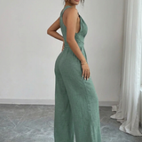MARYAM™ - Einfarbiger Spitzenoberteil & Jumpsuit Ensemble mit Taschen