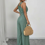MARYAM™ - Einfarbiger Spitzenoberteil & Jumpsuit Ensemble mit Taschen