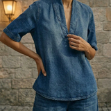Schickes Damen-Jeans-Oberteil und weite Hose Zweiteiliges Set