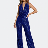 Pailletten-Einfarbiger Jumpsuit mit Bindungsdetail