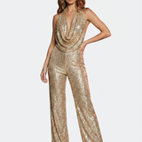 Pailletten-Einfarbiger Jumpsuit mit Bindungsdetail