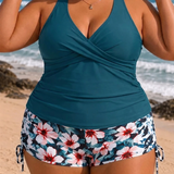 Gabby | Damen-Tankini in Übergröße mit Rippstrick und bedruckten Shorts