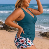 Gabby | Damen-Tankini in Übergröße mit Rippstrick und bedruckten Shorts