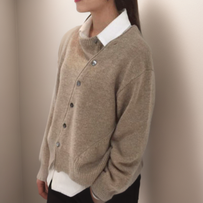 Marley taupe knit cardigan with button front and ribbed hem