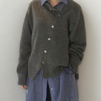 Marley dark gray knit cardigan with V-neck button front