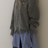 Marley dark gray knit cardigan with button front and long sleeves